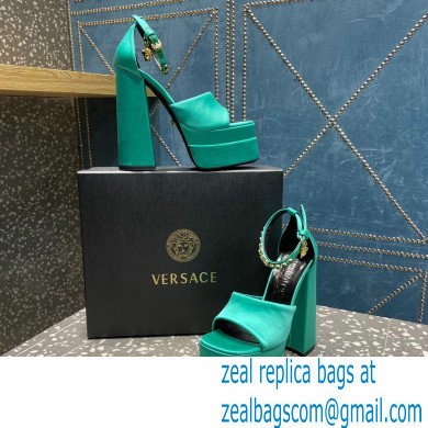 Versace Heel 15.5cm Satin Medusa Aevitas Platform Sandals Green 2023 - Click Image to Close