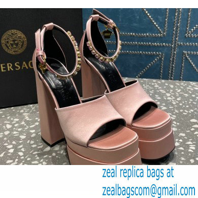 Versace Heel 15.5cm Satin Medusa Aevitas Platform Sandals Nude Pink 2023