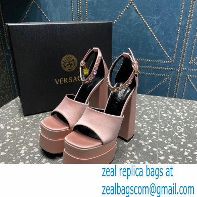 Versace Heel 15.5cm Satin Medusa Aevitas Platform Sandals Nude Pink 2023