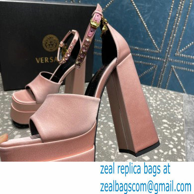 Versace Heel 15.5cm Satin Medusa Aevitas Platform Sandals Nude Pink 2023