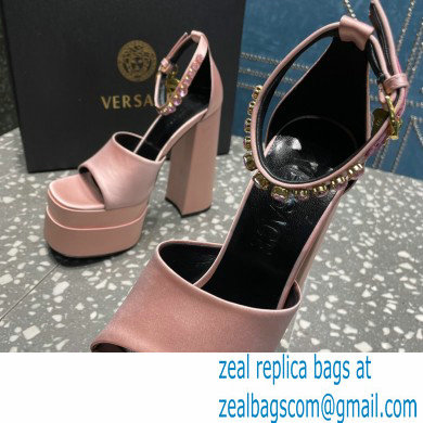 Versace Heel 15.5cm Satin Medusa Aevitas Platform Sandals Nude Pink 2023 - Click Image to Close