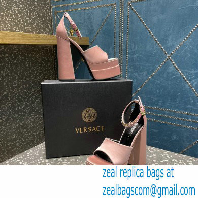 Versace Heel 15.5cm Satin Medusa Aevitas Platform Sandals Nude Pink 2023