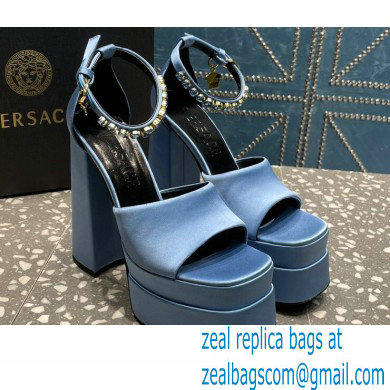 Versace Heel 15.5cm Satin Medusa Aevitas Platform Sandals Sky Blue 2023