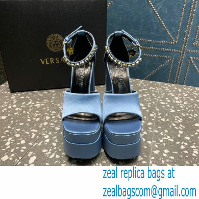 Versace Heel 15.5cm Satin Medusa Aevitas Platform Sandals Sky Blue 2023 - Click Image to Close