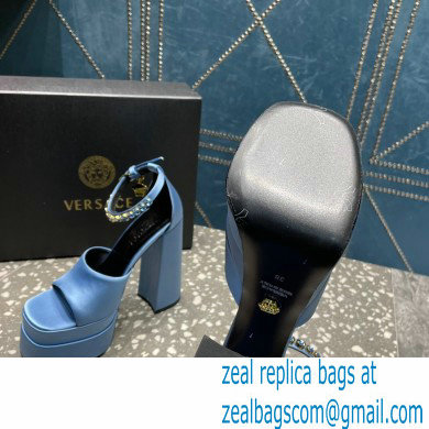 Versace Heel 15.5cm Satin Medusa Aevitas Platform Sandals Sky Blue 2023 - Click Image to Close