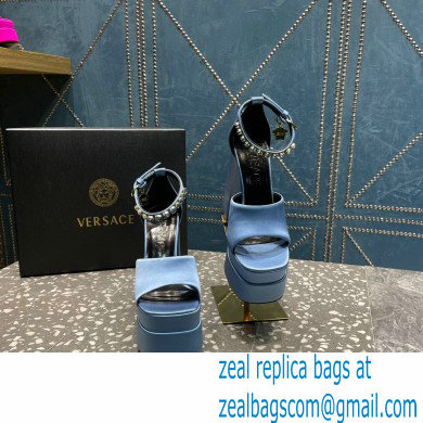 Versace Heel 15.5cm Satin Medusa Aevitas Platform Sandals Sky Blue 2023