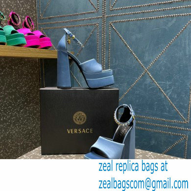 Versace Heel 15.5cm Satin Medusa Aevitas Platform Sandals Sky Blue 2023 - Click Image to Close