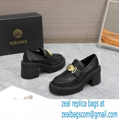 Versace Heel 8cm Medusa Biggie Loafers Black 2023 - Click Image to Close