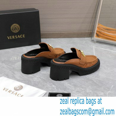 Versace Heel 8cm Medusa Biggie Loafers Mules Brown 2023