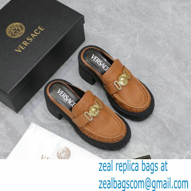 Versace Heel 8cm Medusa Biggie Loafers Mules Brown 2023