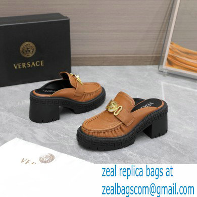 Versace Heel 8cm Medusa Biggie Loafers Mules Brown 2023