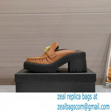 Versace Heel 8cm Medusa Biggie Loafers Mules Brown 2023