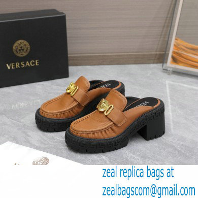 Versace Heel 8cm Medusa Biggie Loafers Mules Brown 2023