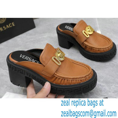 Versace Heel 8cm Medusa Biggie Loafers Mules Brown 2023