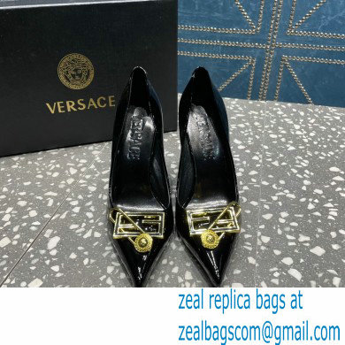 Versace Heel 9.5cm Brooch Baguette Pumps Patent Black 2023 - Click Image to Close