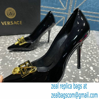 Versace Heel 9.5cm Brooch Baguette Pumps Patent Black 2023 - Click Image to Close