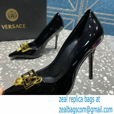 Versace Heel 9.5cm Brooch Baguette Pumps Patent Black 2023