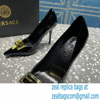 Versace Heel 9.5cm Brooch Baguette Pumps Patent Black 2023