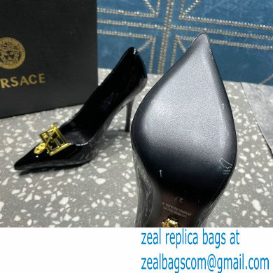 Versace Heel 9.5cm Brooch Baguette Pumps Patent Black 2023 - Click Image to Close