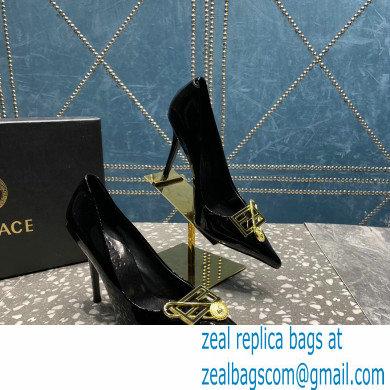 Versace Heel 9.5cm Brooch Baguette Pumps Patent Black 2023