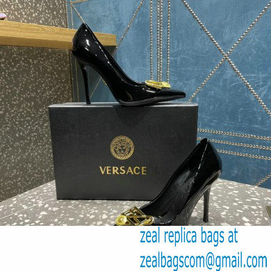 Versace Heel 9.5cm Brooch Baguette Pumps Patent Black 2023