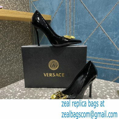 Versace Heel 9.5cm Brooch Baguette Pumps Patent Black 2023 - Click Image to Close