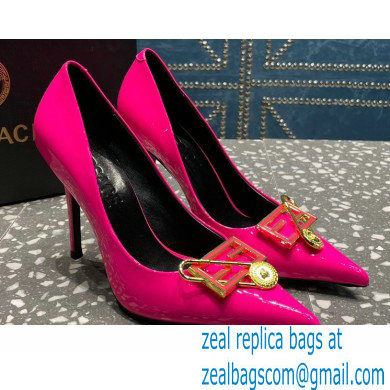 Versace Heel 9.5cm Brooch Baguette Pumps Patent Fuchsia 2023