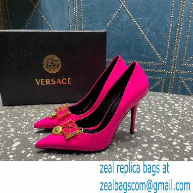 Versace Heel 9.5cm Brooch Baguette Pumps Patent Fuchsia 2023 - Click Image to Close