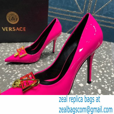 Versace Heel 9.5cm Brooch Baguette Pumps Patent Fuchsia 2023 - Click Image to Close