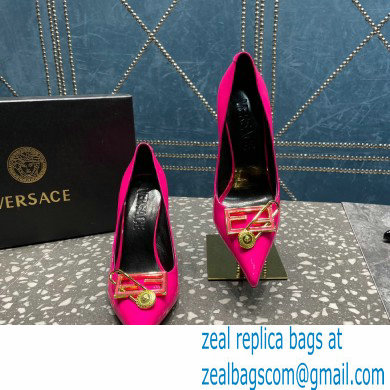 Versace Heel 9.5cm Brooch Baguette Pumps Patent Fuchsia 2023