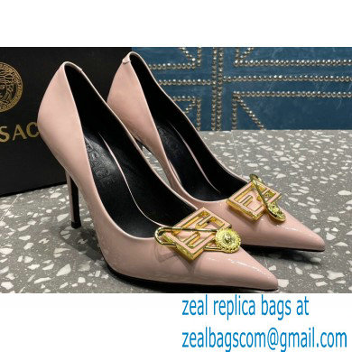 Versace Heel 9.5cm Brooch Baguette Pumps Patent Nude Pink 2023 - Click Image to Close