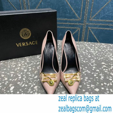 Versace Heel 9.5cm Brooch Baguette Pumps Patent Nude Pink 2023 - Click Image to Close