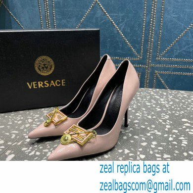 Versace Heel 9.5cm Brooch Baguette Pumps Patent Nude Pink 2023