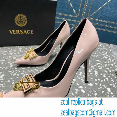 Versace Heel 9.5cm Brooch Baguette Pumps Patent Nude Pink 2023