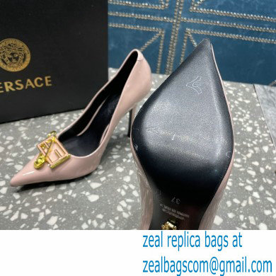 Versace Heel 9.5cm Brooch Baguette Pumps Patent Nude Pink 2023