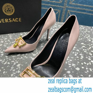 Versace Heel 9.5cm Brooch Baguette Pumps Patent Nude Pink 2023