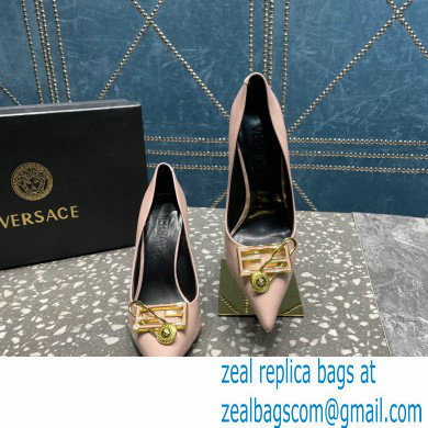 Versace Heel 9.5cm Brooch Baguette Pumps Patent Nude Pink 2023