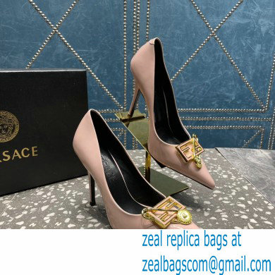 Versace Heel 9.5cm Brooch Baguette Pumps Patent Nude Pink 2023 - Click Image to Close