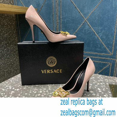 Versace Heel 9.5cm Brooch Baguette Pumps Patent Nude Pink 2023