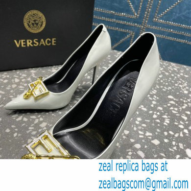 Versace Heel 9.5cm Brooch Baguette Pumps Patent White 2023