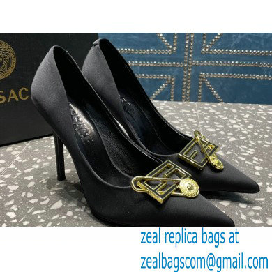 Versace Heel 9.5cm Brooch Baguette Pumps Satin Black 2023