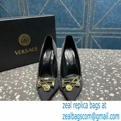 Versace Heel 9.5cm Brooch Baguette Pumps Satin Black 2023 - Click Image to Close