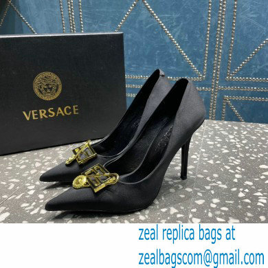 Versace Heel 9.5cm Brooch Baguette Pumps Satin Black 2023
