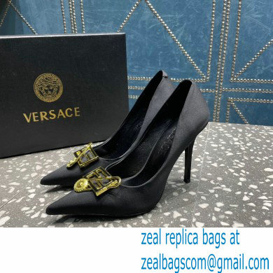 Versace Heel 9.5cm Brooch Baguette Pumps Satin Black 2023 - Click Image to Close