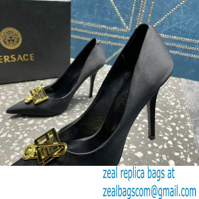 Versace Heel 9.5cm Brooch Baguette Pumps Satin Black 2023 - Click Image to Close