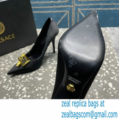 Versace Heel 9.5cm Brooch Baguette Pumps Satin Black 2023 - Click Image to Close