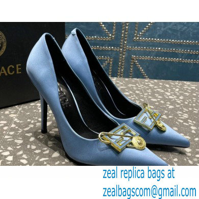 Versace Heel 9.5cm Brooch Baguette Pumps Satin Blue 2023 - Click Image to Close