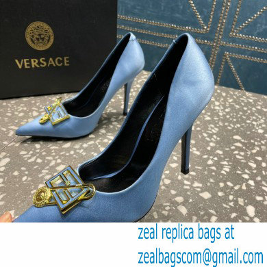 Versace Heel 9.5cm Brooch Baguette Pumps Satin Blue 2023