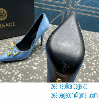 Versace Heel 9.5cm Brooch Baguette Pumps Satin Blue 2023 - Click Image to Close