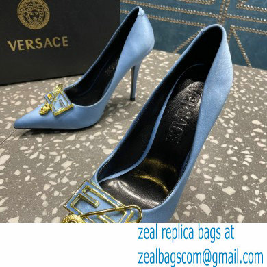 Versace Heel 9.5cm Brooch Baguette Pumps Satin Blue 2023